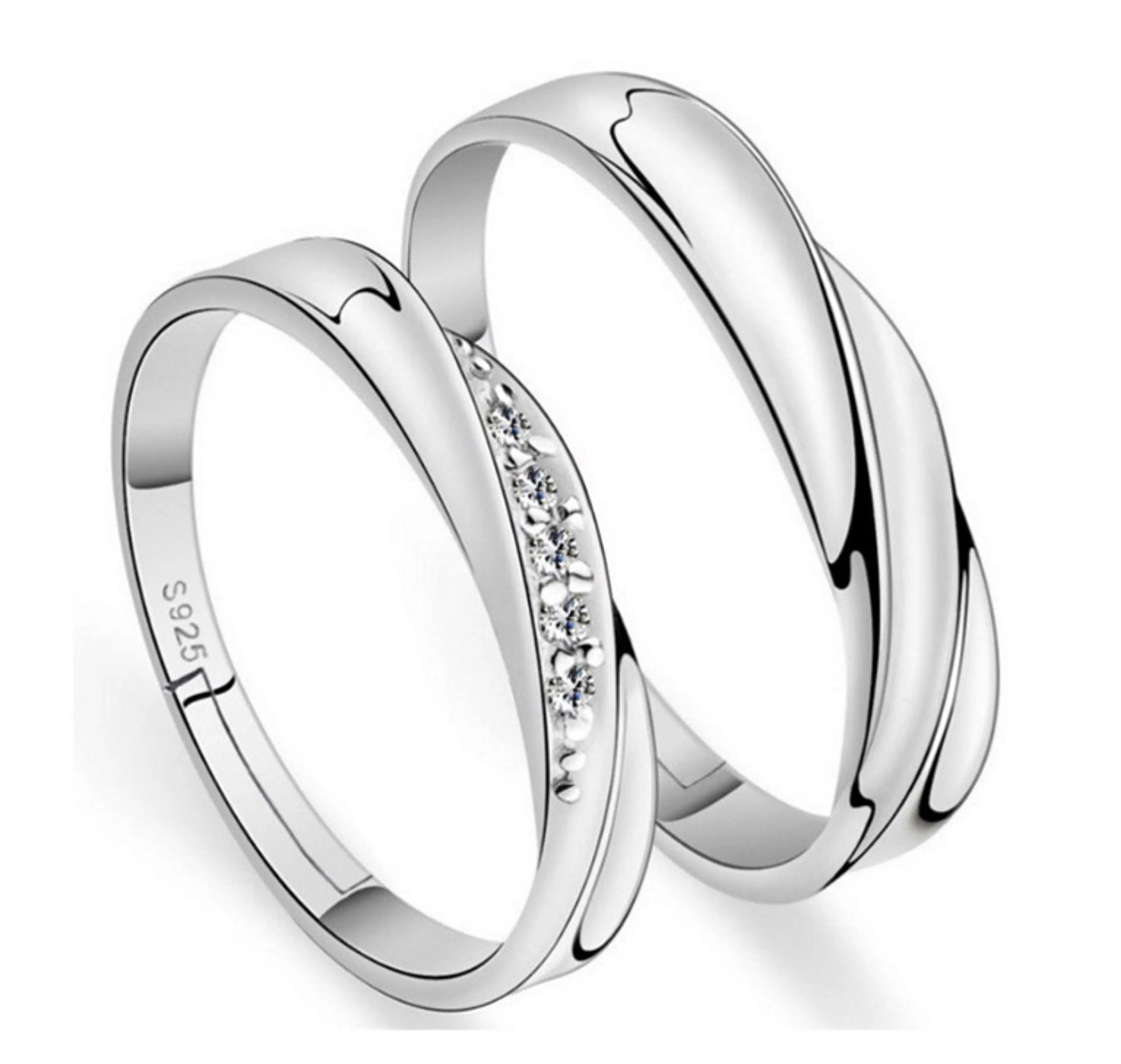 2PC Set S925 Sterling Silver Soft Curves Wedding Rings (Couple Collection)