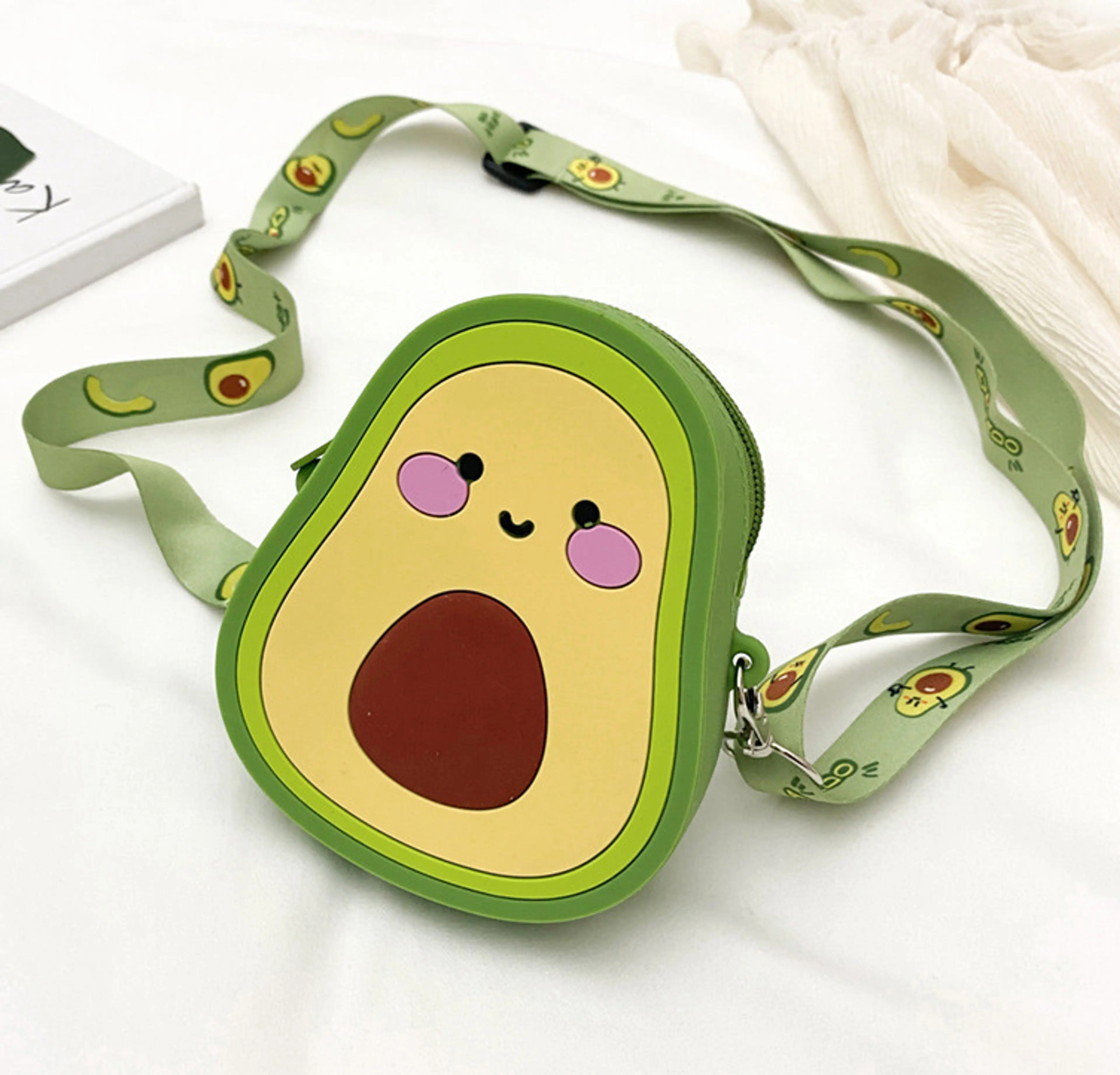 Lovely Girls Cute Avocado Silicone Crossbody Bag