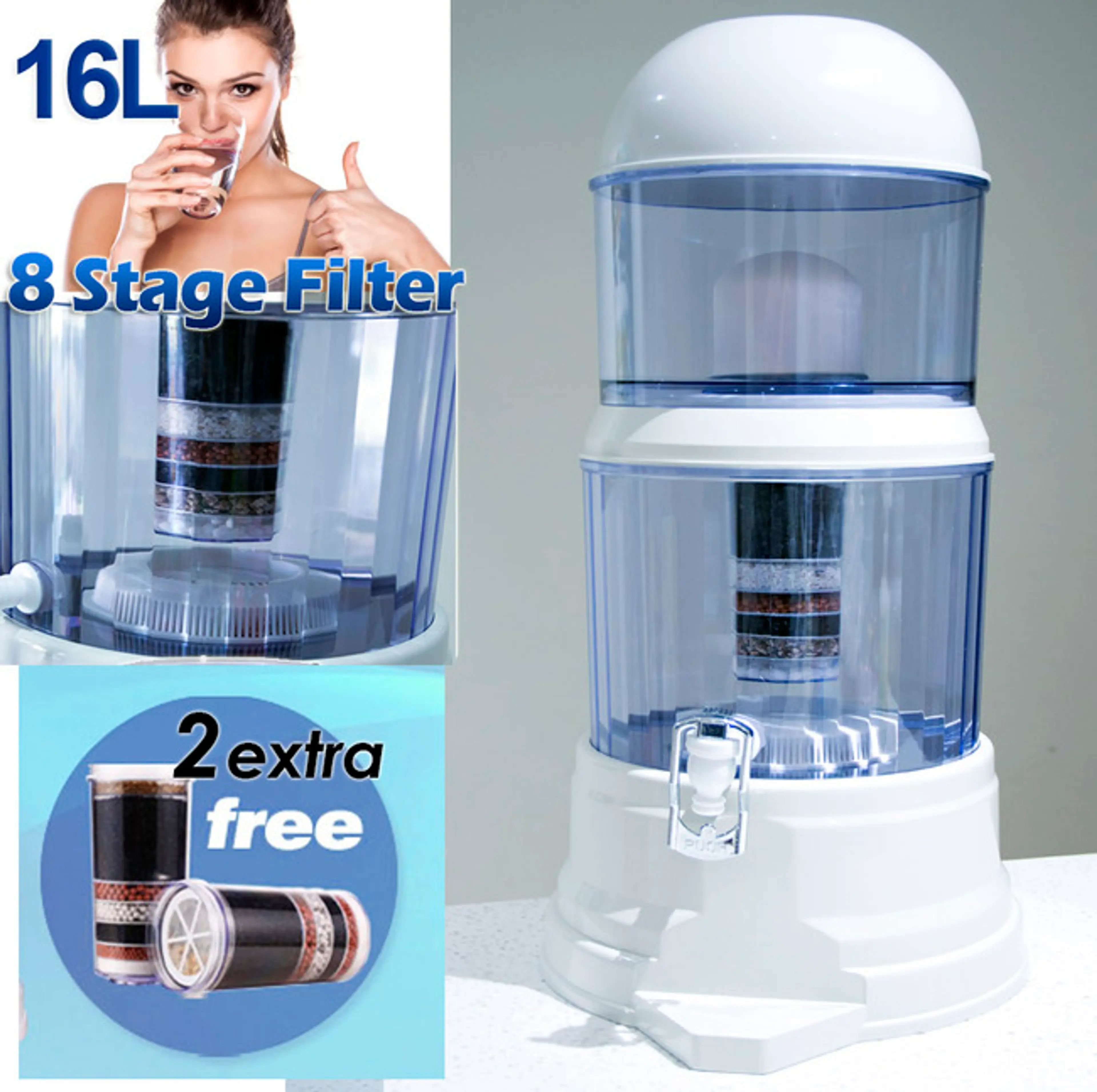 8 Stage Filtration Benchtop Water Filter Purifier Dispenser & 2 Bonus Extra Filters A    