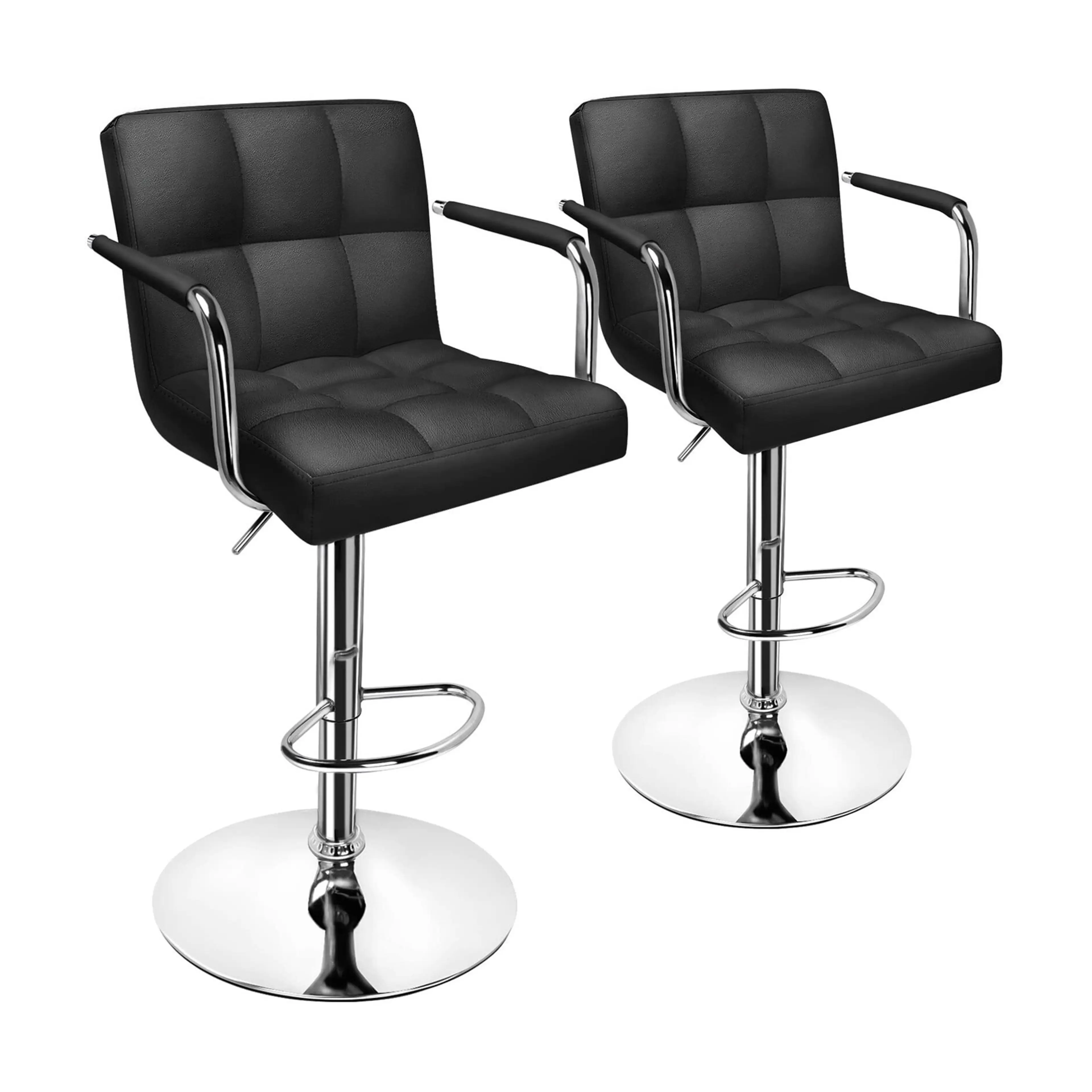 2 x Elegance High Back PU Leather Bar Stools (Black -Set of 2)