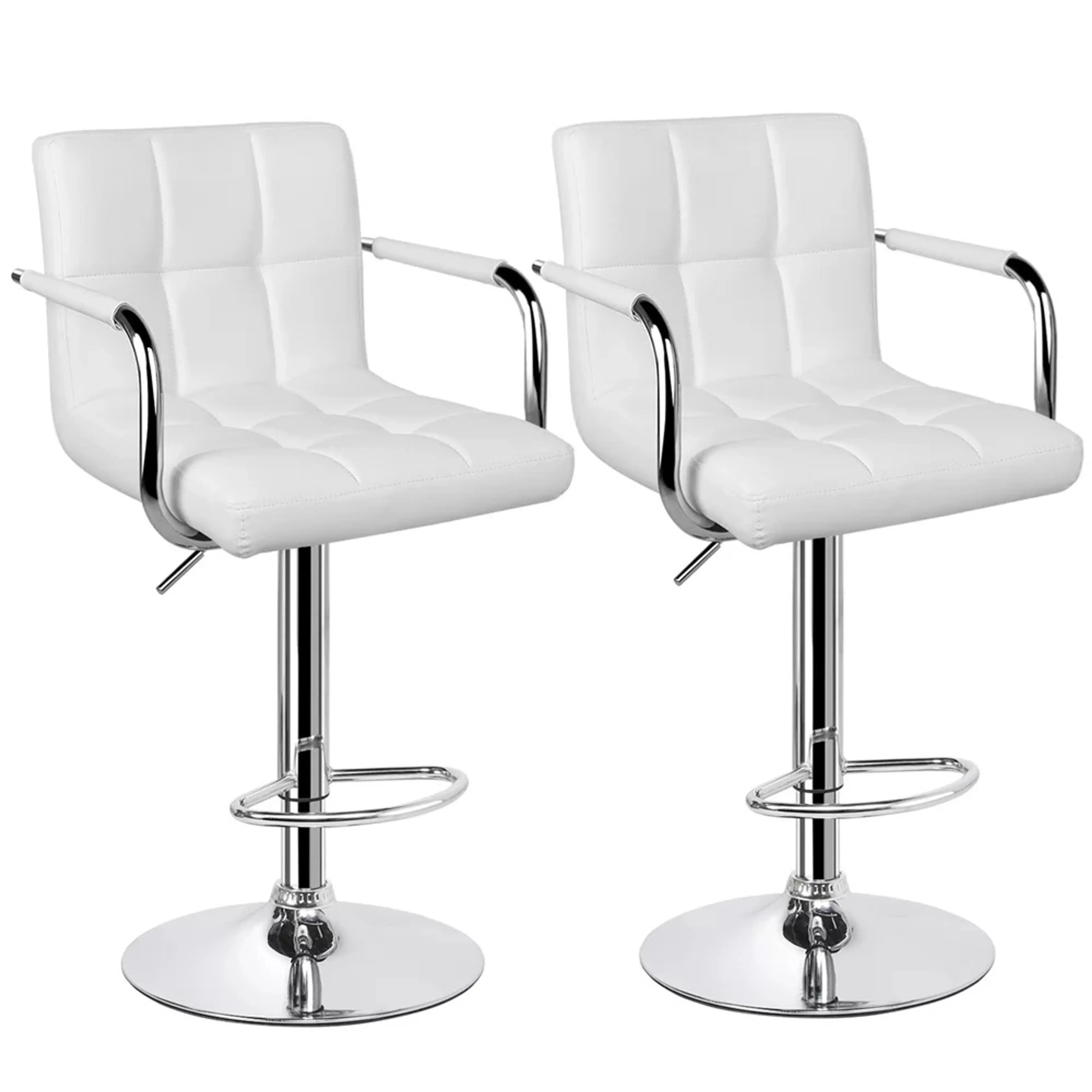 2 x Elegance High Back PU Leather Bar Stools (White -Set of 2)