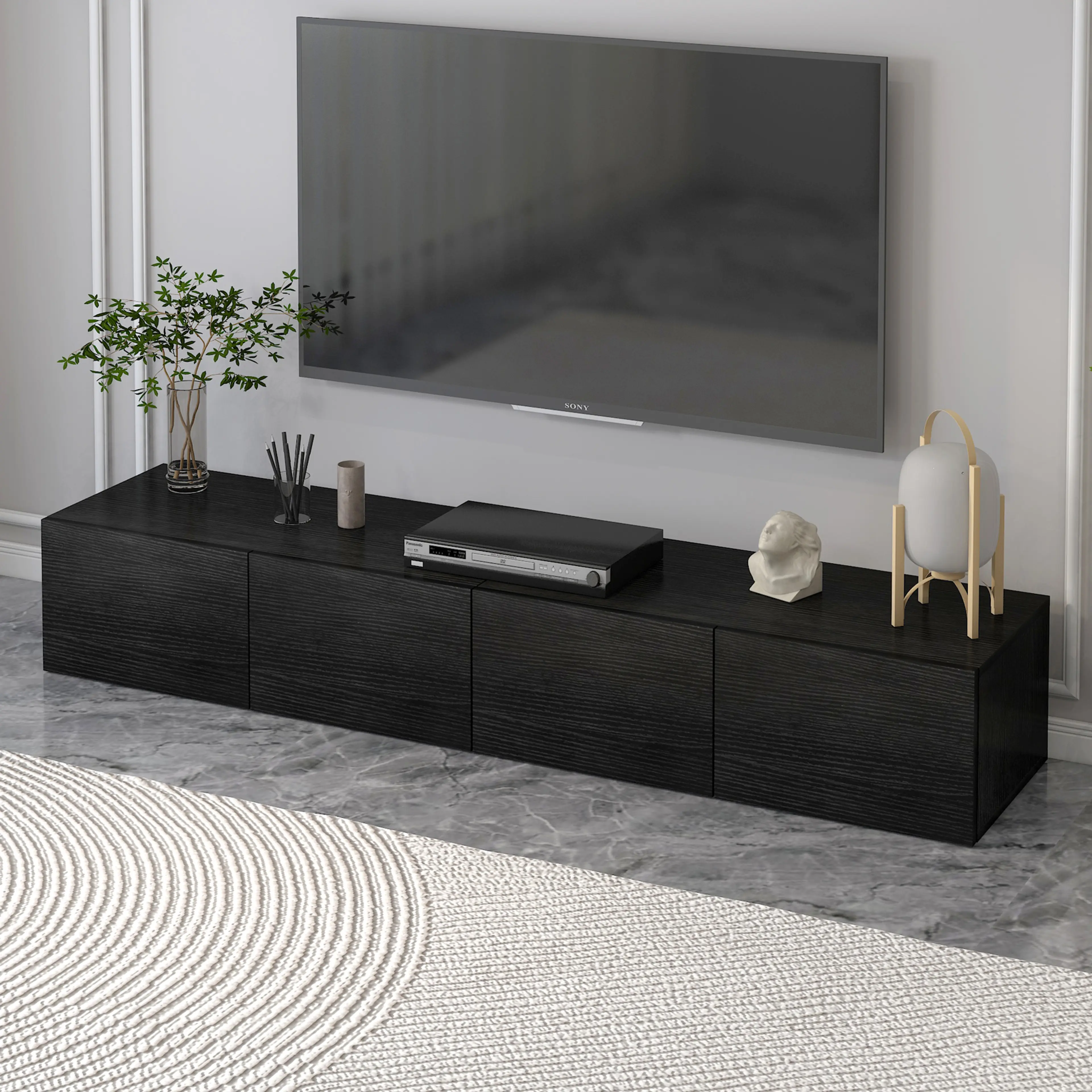 2m Lusso Designer Wooden TV Cabinet Entertainment Unit 200cm (Black)