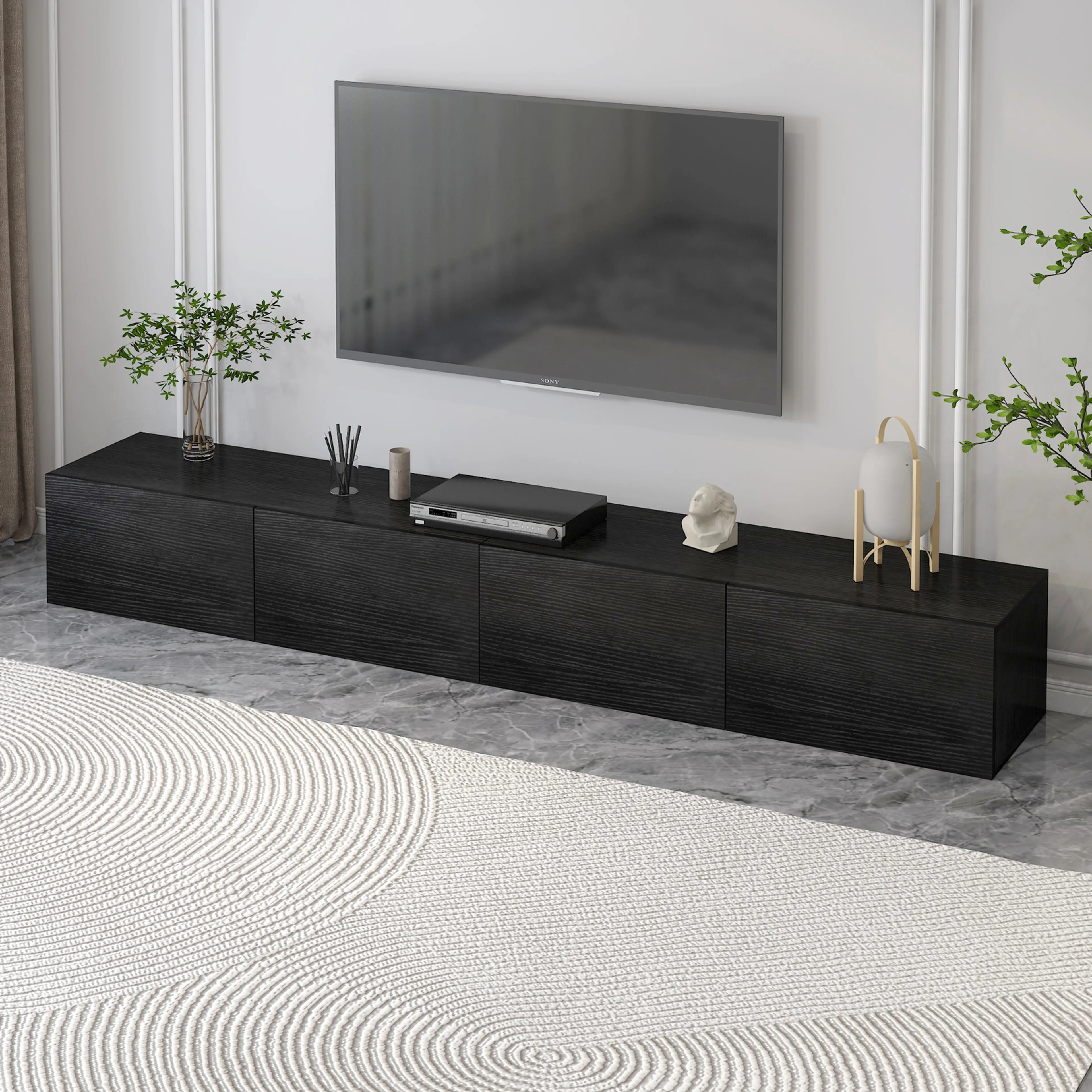 2.4m Lusso Designer Wooden TV Cabinet Entertainment Unit 240cm (Black)