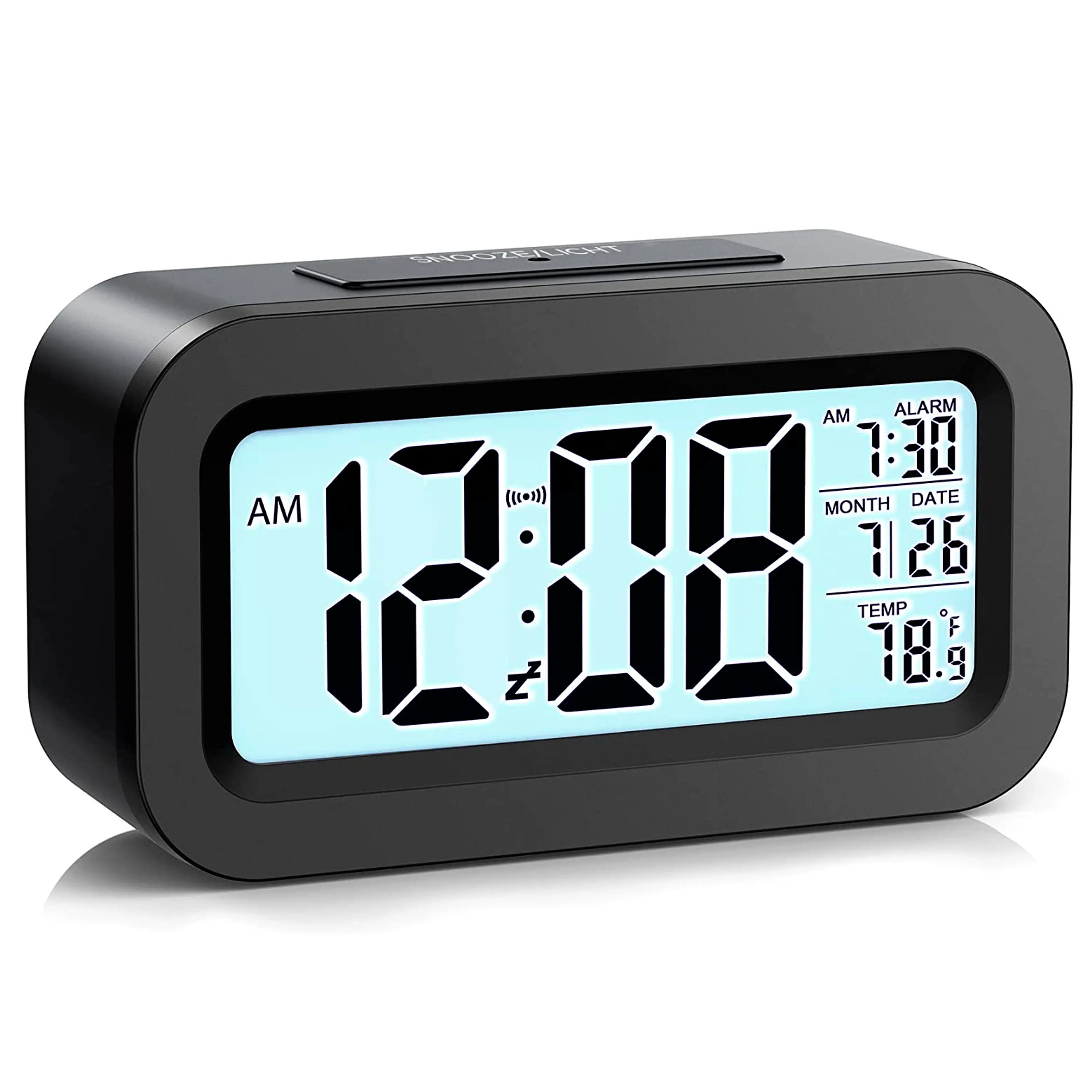 Multifunction Digital Sensor Automatic Light Snooze Desk Alarm Clock (Black)