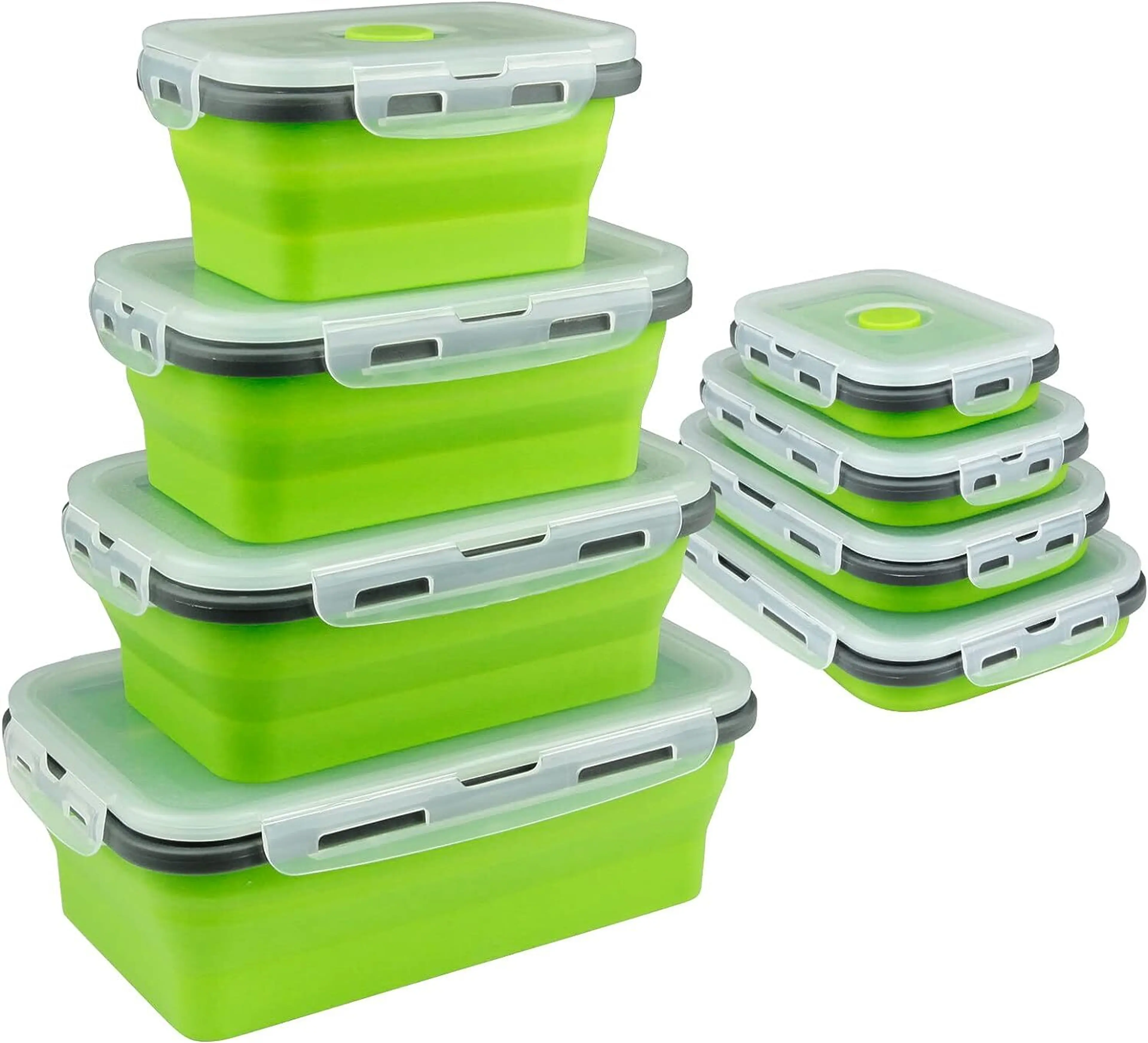 4 X Collapsible Silicone Food Storage Containers Lunchboxes Bowls Meal Box with Airtight Lid Green)