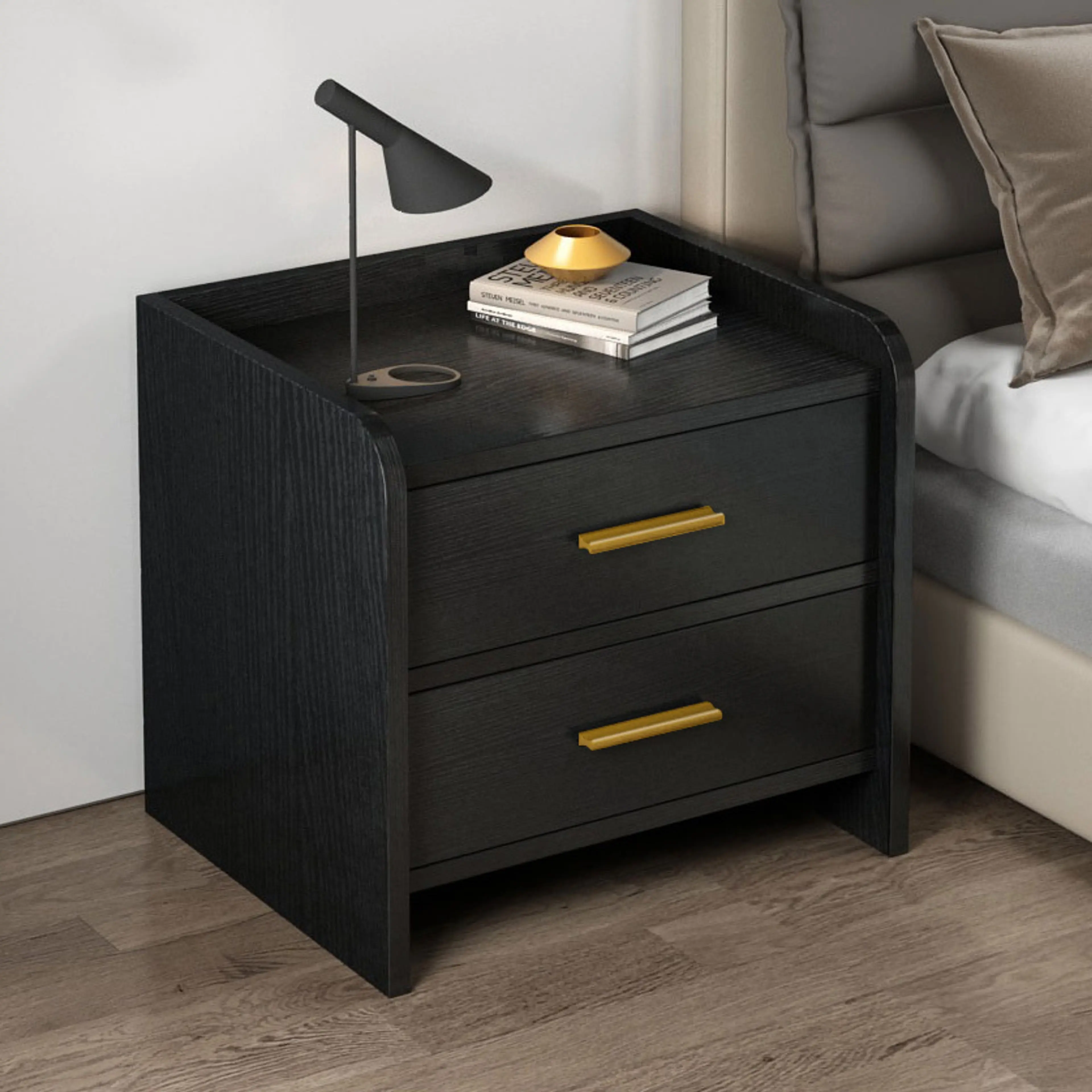 Serene 2-Drawer Bedside Table Nightstand (Black)