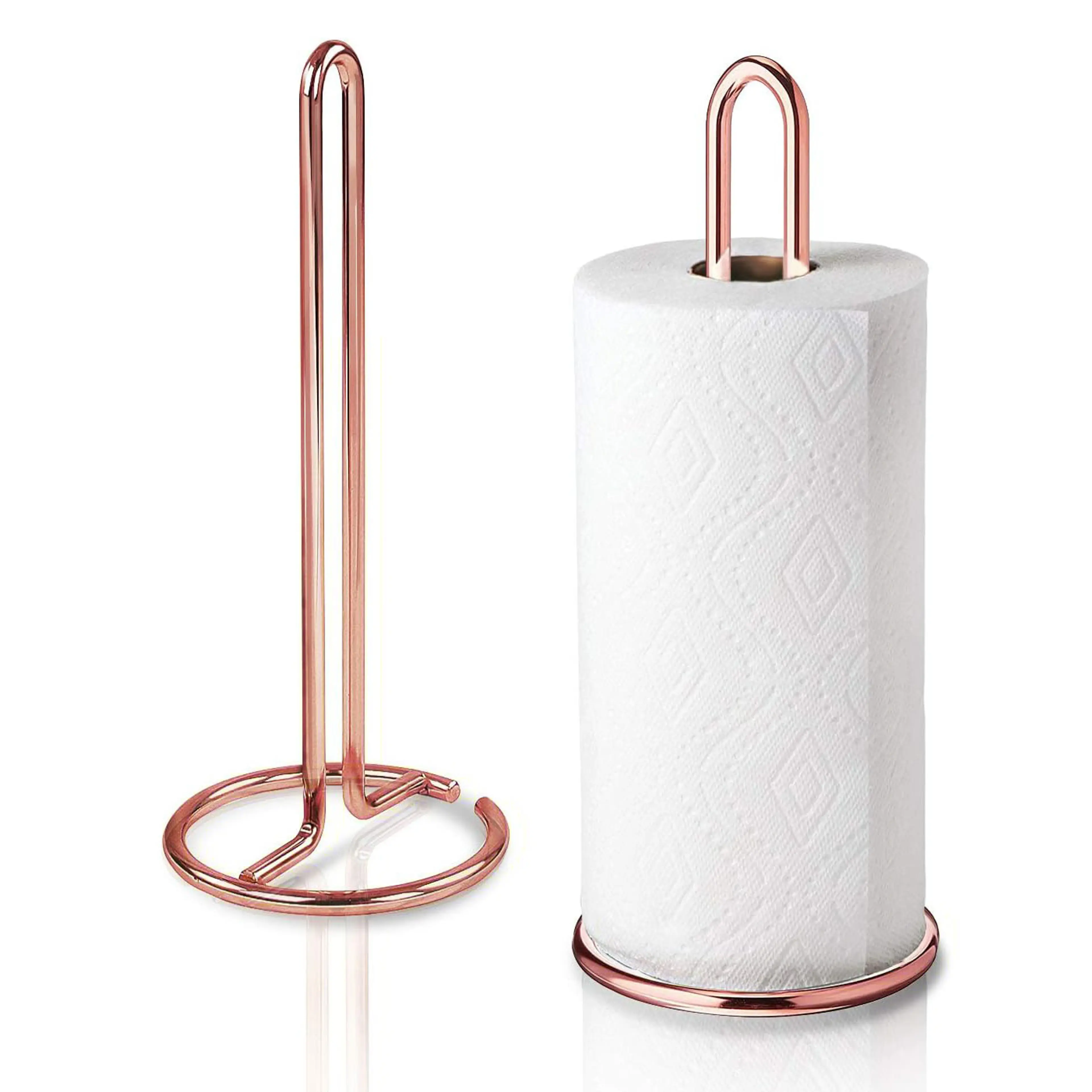 Steel Paper Towel Holder Toilet Paper Stand Kichen Bathroom Tissue Rack Organizer (Rose Gold)