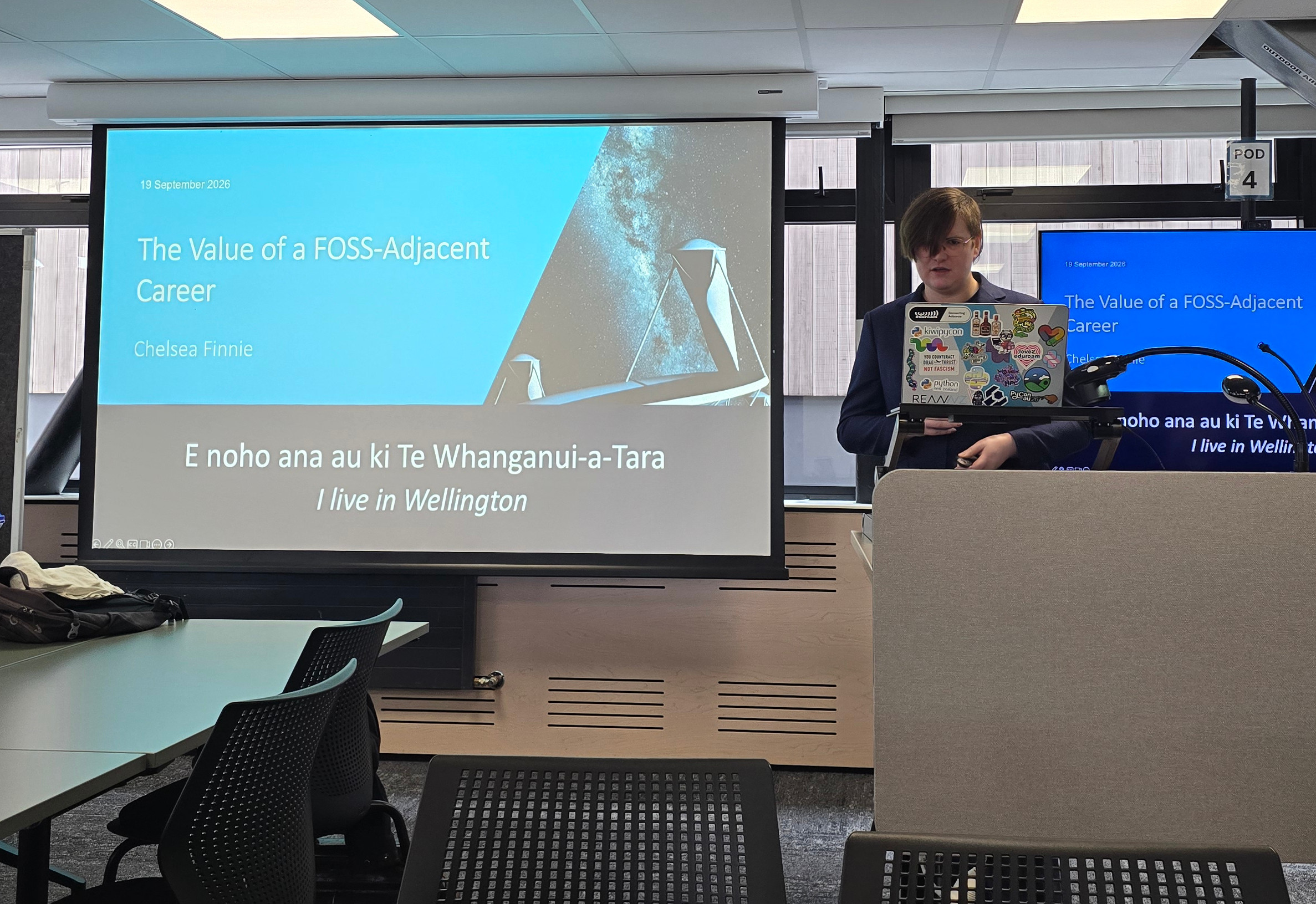 Chelsea Finnie giving her talk at SFD Wellington 2026